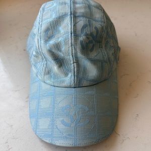 chanel blue CC jacquard logo cap
